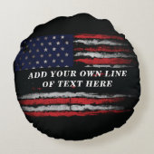 アメリカ国旗に独自の文字をグランジ追加する ラウンドクッション (裏面)