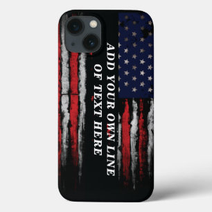 アメリカ国旗に独自の文字をグランジ追加する iPhone 13ケース