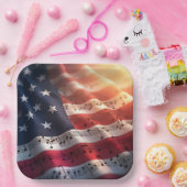 アメリカ国旗に記された音符 ペーパープレート (パーティー)