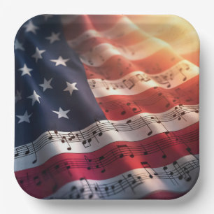 アメリカ国旗に記された音符 ペーパープレート