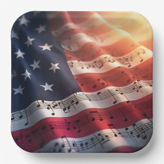 アメリカ国旗に記された音符 ペーパープレート (正面)