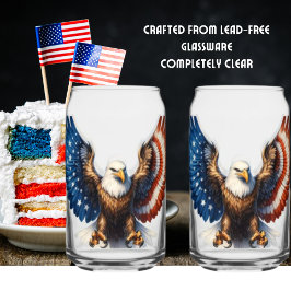 アメリカ国旗に飾られた翼を持つハゲのワシ ガラス缶