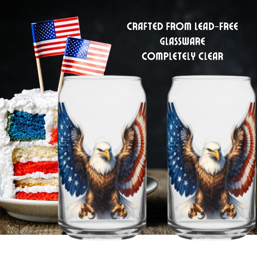 アメリカ国旗に飾られた翼を持つハゲのワシ ガラス缶