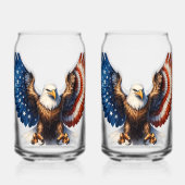 アメリカ国旗に飾られた翼を持つハゲのワシ ガラス缶 (正面)