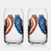 アメリカ国旗に飾られた翼を持つハゲのワシ ガラス缶 (左)