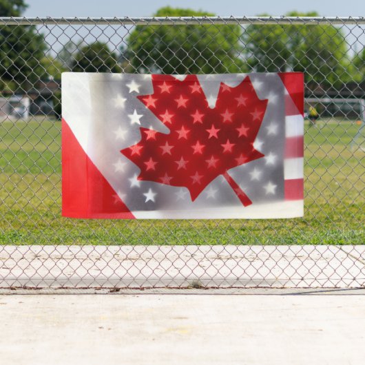 アメリカ国旗のあるカナダ 横断幕 (インサイチュ)