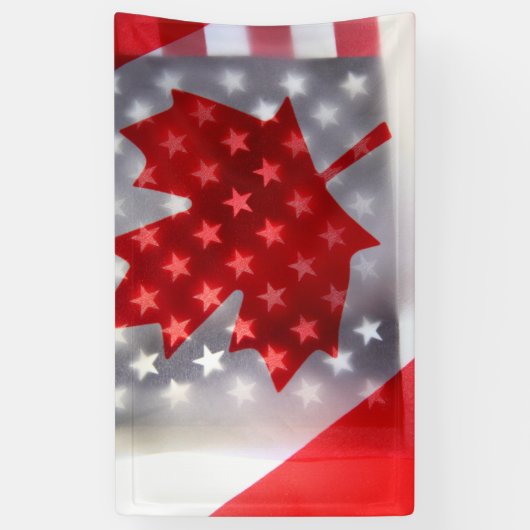 アメリカ国旗のあるカナダ 横断幕 (縦)