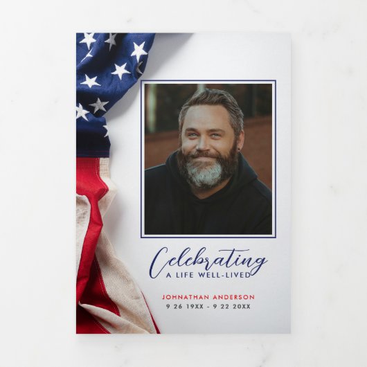 アメリカ国旗のお祝いライフ・フォト・コラージュ 三つ折りプログラム (カバー)