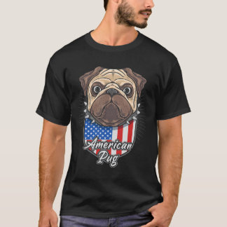 アメリカ国旗のかわいいパグ エッセンシャル 225 Tシャツ