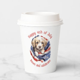 アメリカ国旗のかわいい仔犬 7月4日 紙コップ
