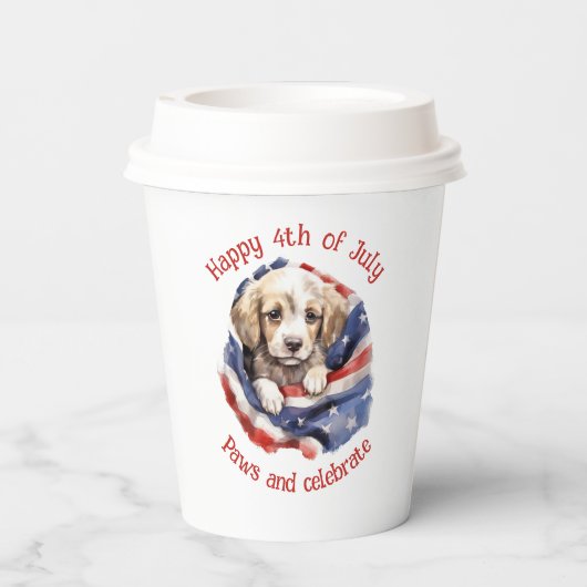 アメリカ国旗のかわいい仔犬 7月4日 紙コップ (裏面)