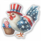 アメリカ国旗のかわいい愛国心あふれるニワトリ シール (正面)