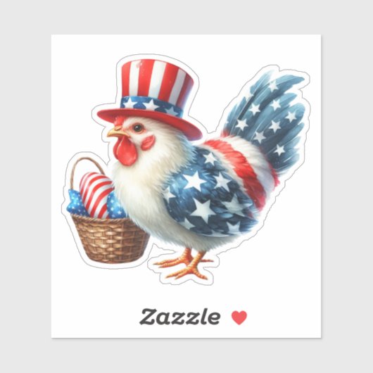 アメリカ国旗のかわいい愛国心あふれるニワトリ シール (シート)