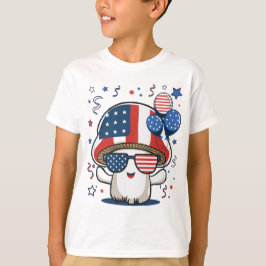 アメリカ国旗のきのこパトリオティックな7月4日の面白いデザイン Tシャツ