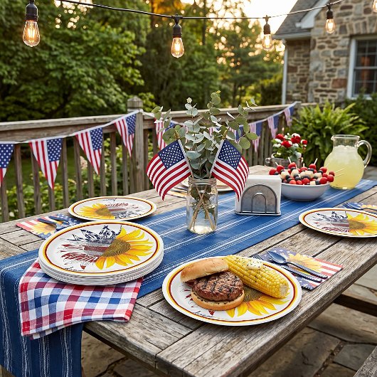 アメリカ国旗のひまわり ペーパープレート