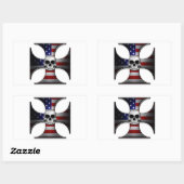 アメリカ国旗のアイアンクロスとスカル 長方形シール (シート)