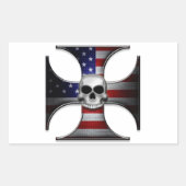 アメリカ国旗のアイアンクロスとスカル 長方形シール (正面)
