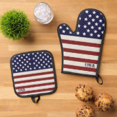 アメリカ国旗のアメリカ合衆国パターン 鍋つかみ&鍋敷きセット (トップダウン)