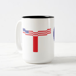 アメリカ国旗のイニシャルTモノグラム ツートーンマグカップ