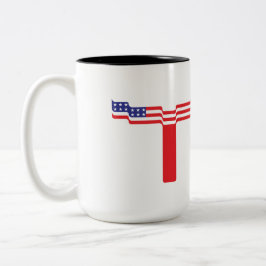 アメリカ国旗のイニシャルTモノグラム ツートーンマグカップ