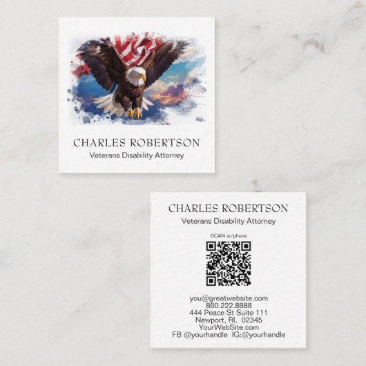 *~*アメリカ国旗のイーグル飛んでいるサンセットAP16 QR スクエア名刺 (正面/裏面)