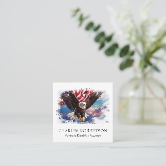 *~*アメリカ国旗のイーグル飛んでいるサンセットAP16 QR スクエア名刺 (スタンド正面)