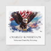 *~*アメリカ国旗のイーグル飛んでいるサンセットAP16 QR スクエア名刺 (正面)