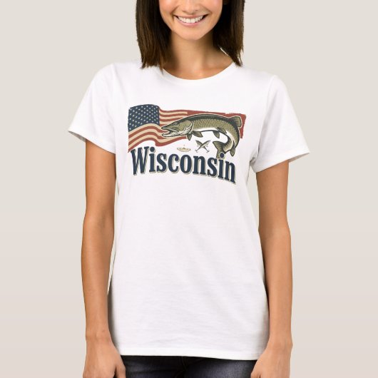アメリカ国旗のウィスコンシン州のマスケランジ Tシャツ (正面)