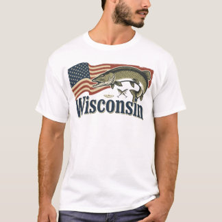 アメリカ国旗のウィスコンシン州のマスケランジ Tシャツ