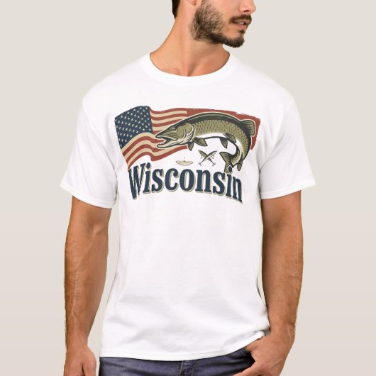 アメリカ国旗のウィスコンシン州のマスケランジ Tシャツ (正面)