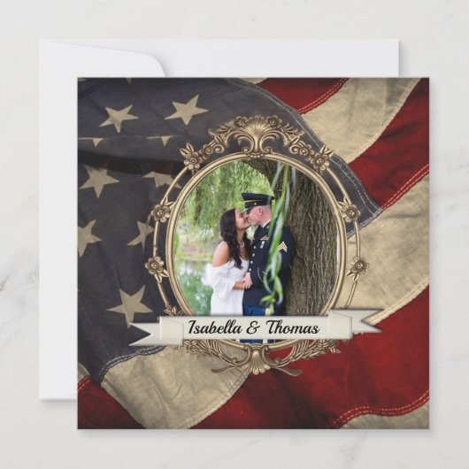 アメリカ国旗のウェディング招待状(写真付き)2 招待状 (正面)