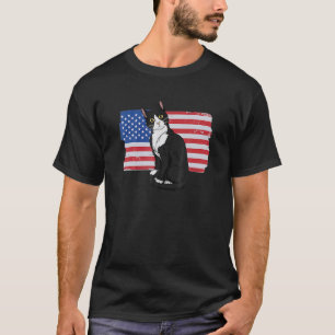 アメリカ国旗のウエディング猫 7月4日の愛国ウエディング猫 Tシャツ