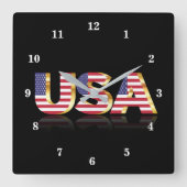 アメリカ国旗のウォールクロックUSA スクエア壁時計 (正面)