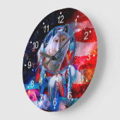 アメリカ国旗のウルフとドリームキャッ絵画チャ ラージ壁時計 (傾斜)