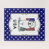 アメリカ国旗のオールド・イングリッシュ・シェプドッグ（グレー1） ジグソーパズル (横)