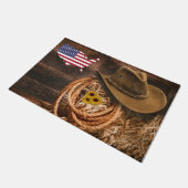 アメリカ国旗のカウボーイハットラッソー ドアマット (アングル)
