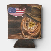 アメリカ国旗のカウボーイハットラッソー 缶クーラー (裏面)