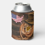 アメリカ国旗のカウボーイハットラッソー 缶クーラー (缶裏面)