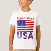 アメリカ国旗のカスタムネーム入りボーイズTシャツ Tシャツ (正面)