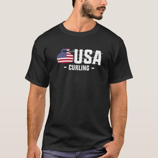 アメリカ国旗のカーリングチームカール3 Tシャツ (正面)