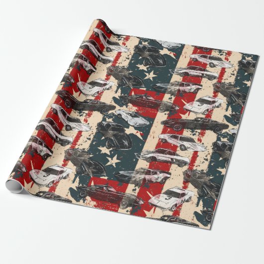 アメリカ国旗のカーレースグランジ ラッピングペーパー (アンロールド)