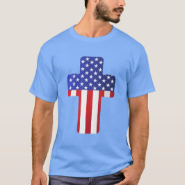 アメリカ国旗のキリスト教の十字架 愛国的な信仰 アメリカ Tシャツ