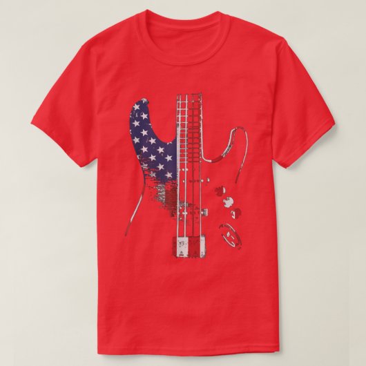 アメリカ国旗のギターミュージシャン動揺して Tシャツ (デザイン正面)