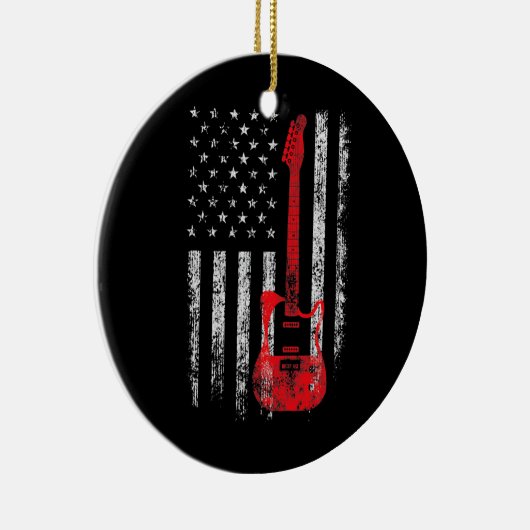 アメリカ国旗のギターミュージシャン 動揺して セラミックオーナメント (右)