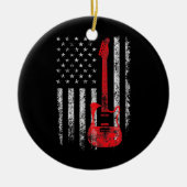 アメリカ国旗のギターミュージシャン 動揺して セラミックオーナメント (正面)