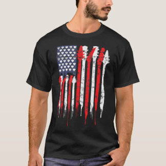 アメリカ国旗のギターレッド・ホワイト愛国音楽Lov Tシャツ