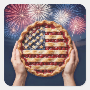 アメリカ国旗のクラストがかかったチェリーパイ スクエアシール