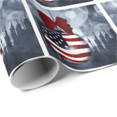 アメリカ国旗のクリスマスオーナメントとスカイライン ラッピングペーパー (ロールコーナー)