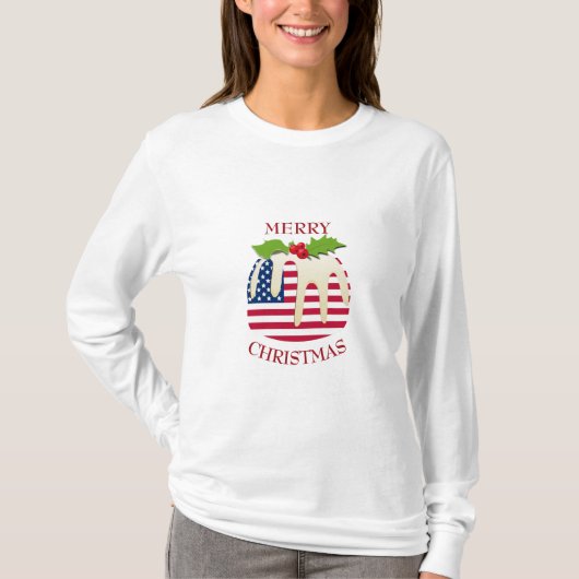 アメリカ国旗のクリスマスプリン Tシャツ (正面)