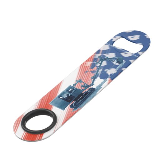 アメリカ国旗のクレーンとシャベル建築早い時期 スピード栓抜き (正面アングル)